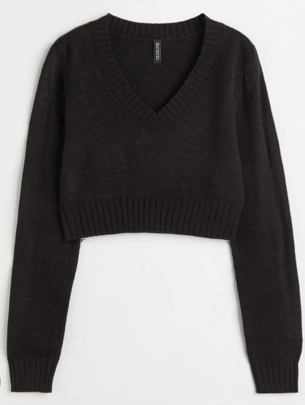 H&M Black Cropped V-Neck Pullover Sweater